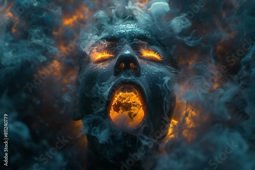 Scary monster in the smoke,  Halloween concept,  Selective focus