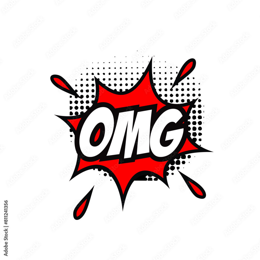 OMG explotion  comic book design isolated on white background