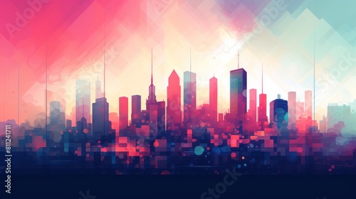 Vector illustration of city skyline with skyscrapers.