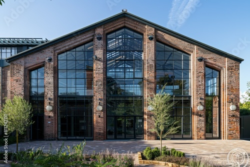 Large Brick Building With Numerous Windows  A historic office building that has been converted from a former warehouse  showcasing its original brick facade and industrial charm