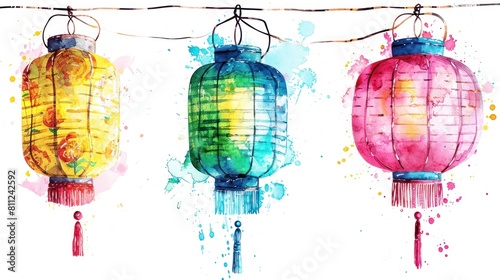 Vector illustration of holiday lanterns to celebrate Chinese lunar new year over white background.