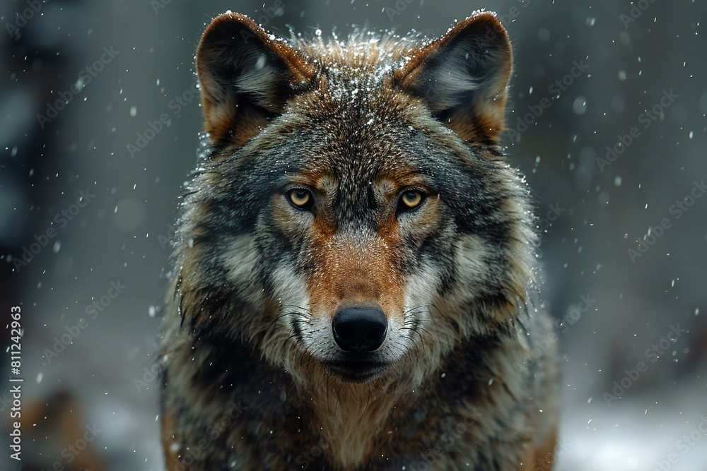 Portrait of a wolf in the winter forest,  Wildlife scene from nature