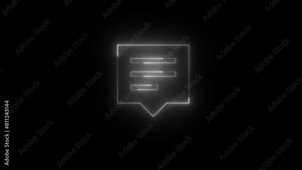 Neon glowing white color device action center notification icon on black background animation Neon glowing white color device action center notification icon on black background animation