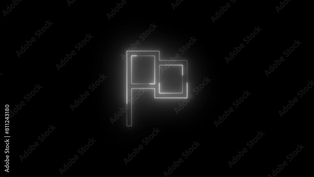 Neon glowing white color flag pole icon on black background animation Neon glowing white color flag pole icon on black background animation