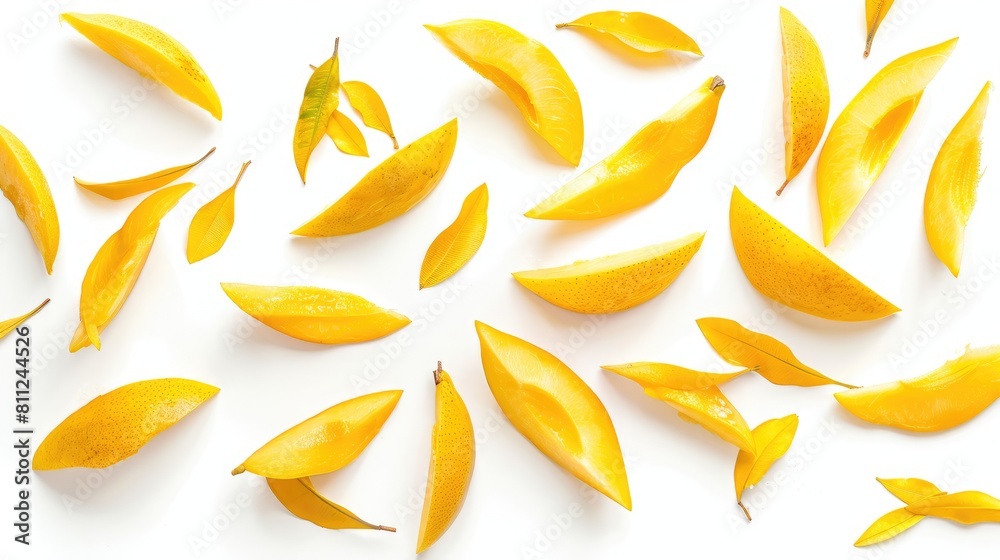 Mango slices on white background with clipping path