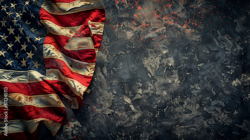 Stirring patriotism captured in retro fashion as the American flag stands against dark gray photo