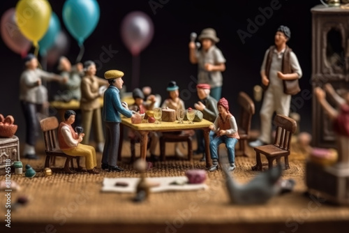 Various toy figurines are seated around a table, appearing engaged in a discussion or gathering © sommersby