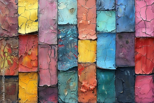 Colored wooden wall with peeling paint as a background texture