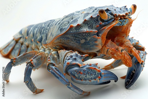 Blue crayfish isolated on white background,  Close-up photo