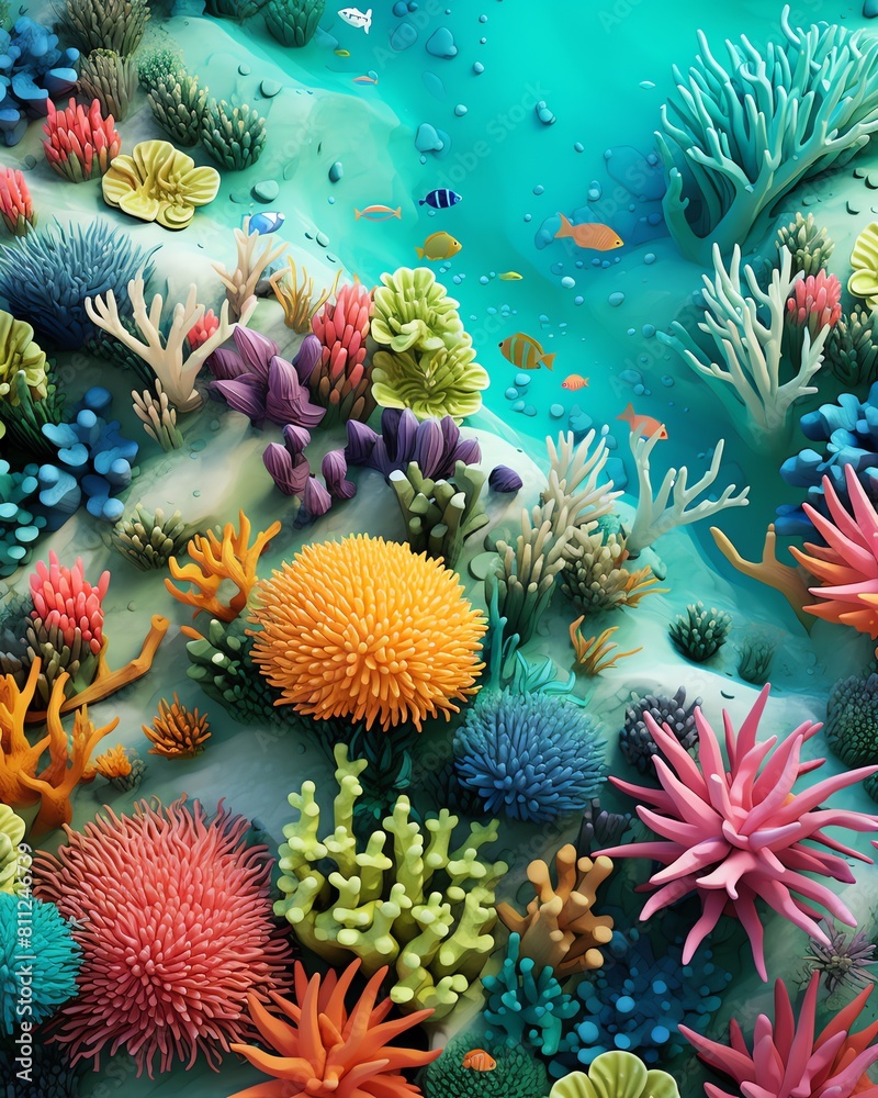 Fototapeta premium Ecosystem layout flat design top view ocean theme 3D render Tetradic color scheme