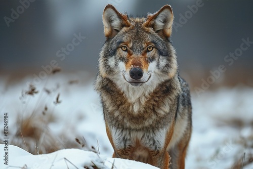 Grey wolf  Canis lupus  in winter forest