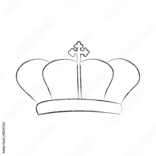 Chalk draw elegant royal crown. Royal imperial coronation symbol. Isolated icon in brush stroke texture paint style