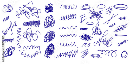 Scribbles and sketches  marker line set. Hand drawn abstract doodle pencil scratch mark for your design