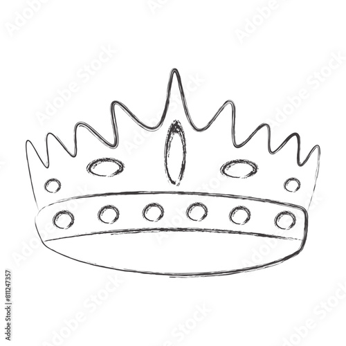Chalk draw elegant royal crown. Royal imperial coronation symbol. Isolated icon in brush stroke texture paint style