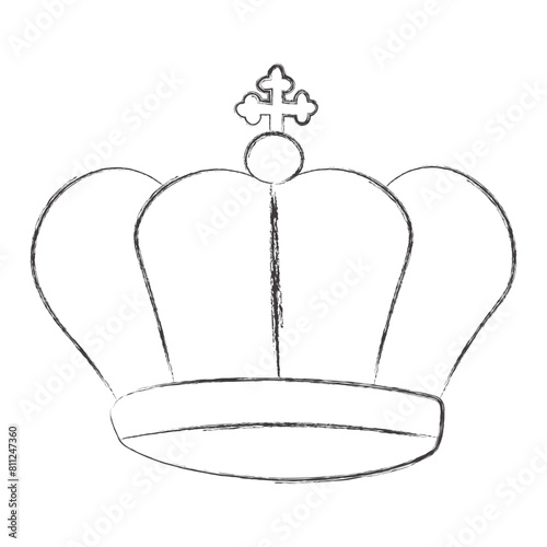 Chalk draw elegant royal crown. Royal imperial coronation symbol. Isolated icon in brush stroke texture paint style