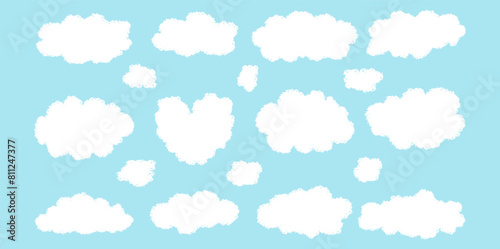 Chalk drawn clouds set. Isolated hand drawn doodles