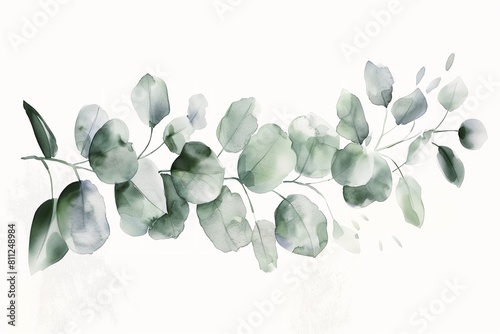 Eukalyptus Zweig mit verschieden Grüntönen, abstrakte  Illustration mit Aquarell  © MONO