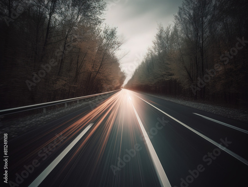 a road at dusk with motion blur
