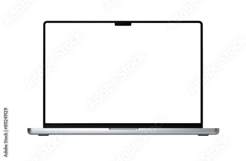 Open Macbook grey laptop by Apple isolated on white  background. Mackbook Pro 16  M1 chip 2021. 