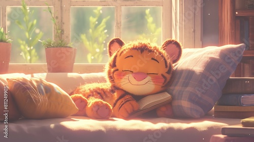 Cute little Tigger, cartoon style. AI generate illustration photo