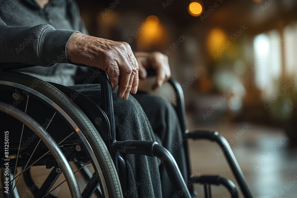 Elderly hands on a wheelchair Elderly hands on a wheelchair