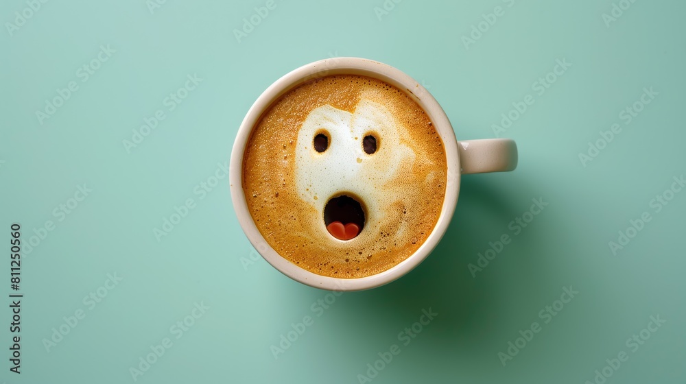 Coffee cup with a drawn sad face, tableware expressing emotion through dishware Coffee cup with a drawn sad face, tableware expressing emotion through dishware