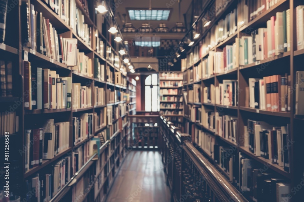Extensive row of books neatly lined up on shelves in a library setting, A library with rows of books stretching as far as the eye can see Extensive row of books neatly lined up on shelves in a library setting, A library with rows of books stretching as far as the eye can see