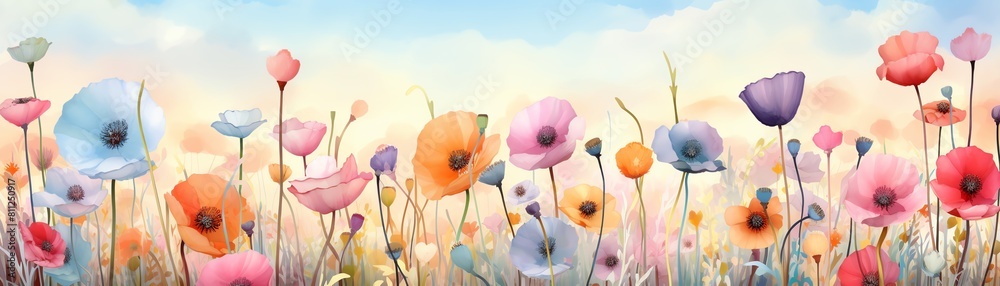 Obraz premium Beach blooms flat design front view coastal garden theme animation Complementary Color Scheme