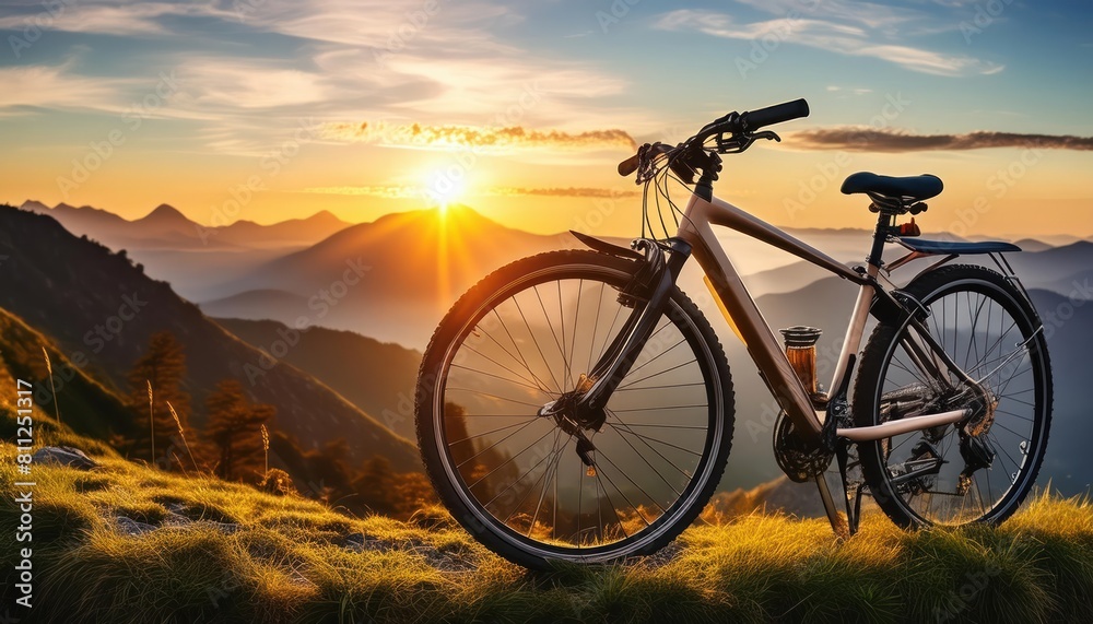 World bicycle day concept International holiday june 3, bicycle with sunset scenery landscape background, banner, card, poster with text space World bicycle day concept International holiday june 3, bicycle with sunset scenery landscape background, banner, card, poster with text space
