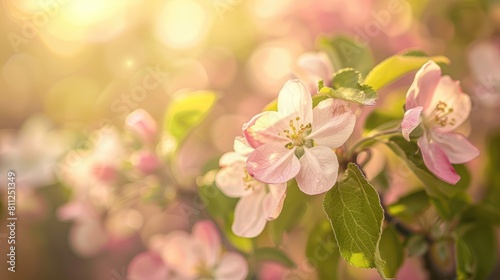 High quality photograph of Apple Blossom in sunlight with shallow depth of field