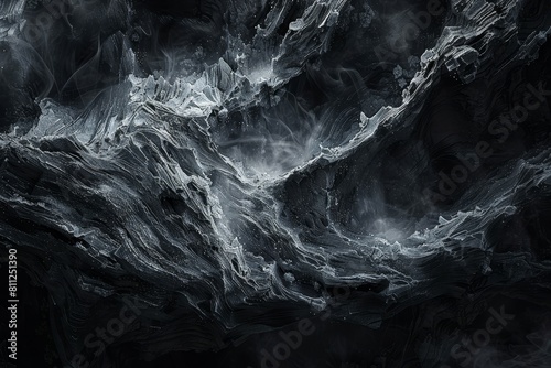 A striking black and white wave captured in motion, demonstrating the power and beauty of nature, A limitless abyss of potential on a black background