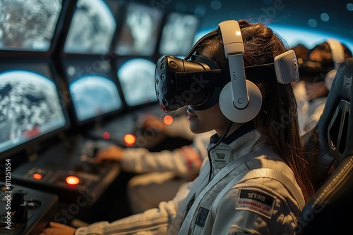 Pilot simulation with a female using a VR device