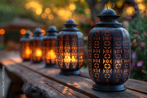 Illuminated Lanterns on Outdoor Table
