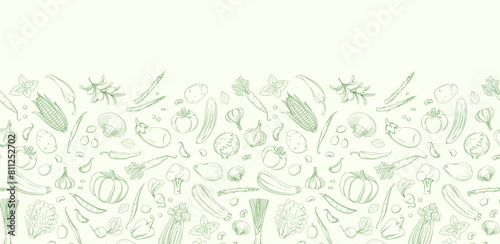 Farm Harvest Vegetable Linear Sketch border Pattern for Culinary