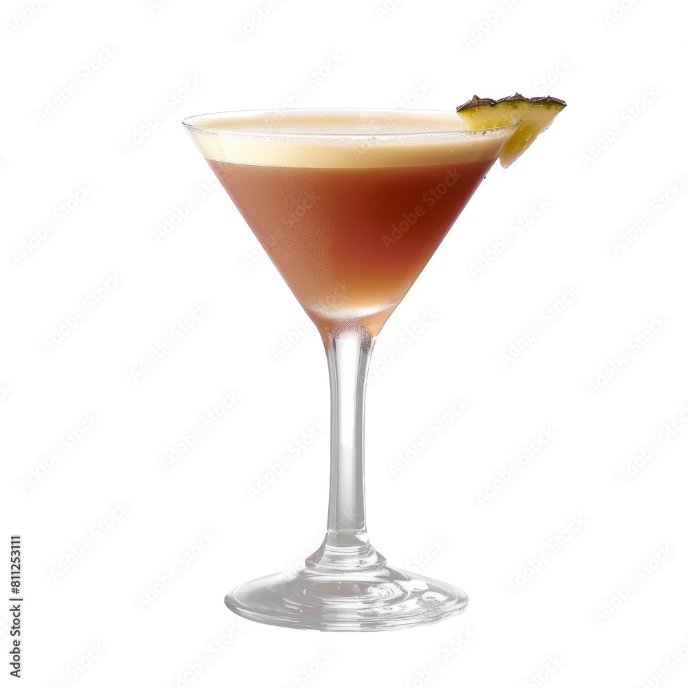 Elegant French Martini Cocktail with Pineapple Slice on Transparent Background