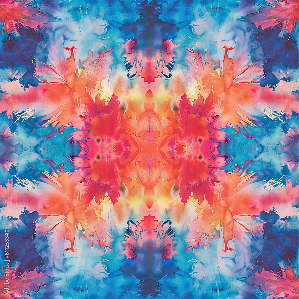 A collection of vividly colored tie-dye patterns and abstract textile art, showcasing a variety of intricate designs.