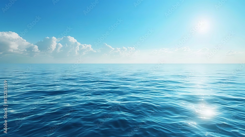 Fototapeta premium A serene ocean scene with a clear blue sky and calm sea, perfect for a background with ample copy space for text or other elements