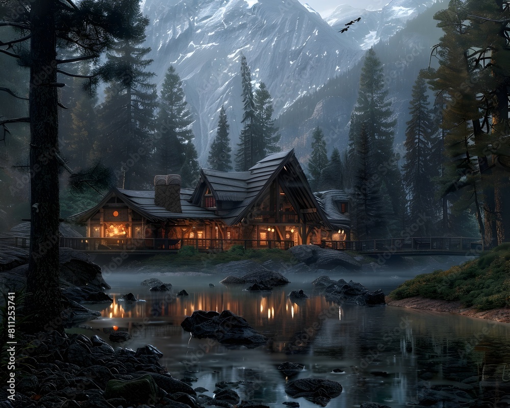 Obraz premium Professionals Seeking Personal Growth Gather at Inspiring Wilderness Retreat