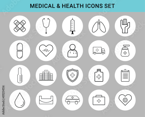 Medical and health line icons.
