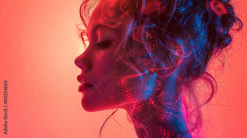 custom made wallpaper toronto digitalSensual Portrait of a Young Woman in Neon Light, Artistic Digital Overlay