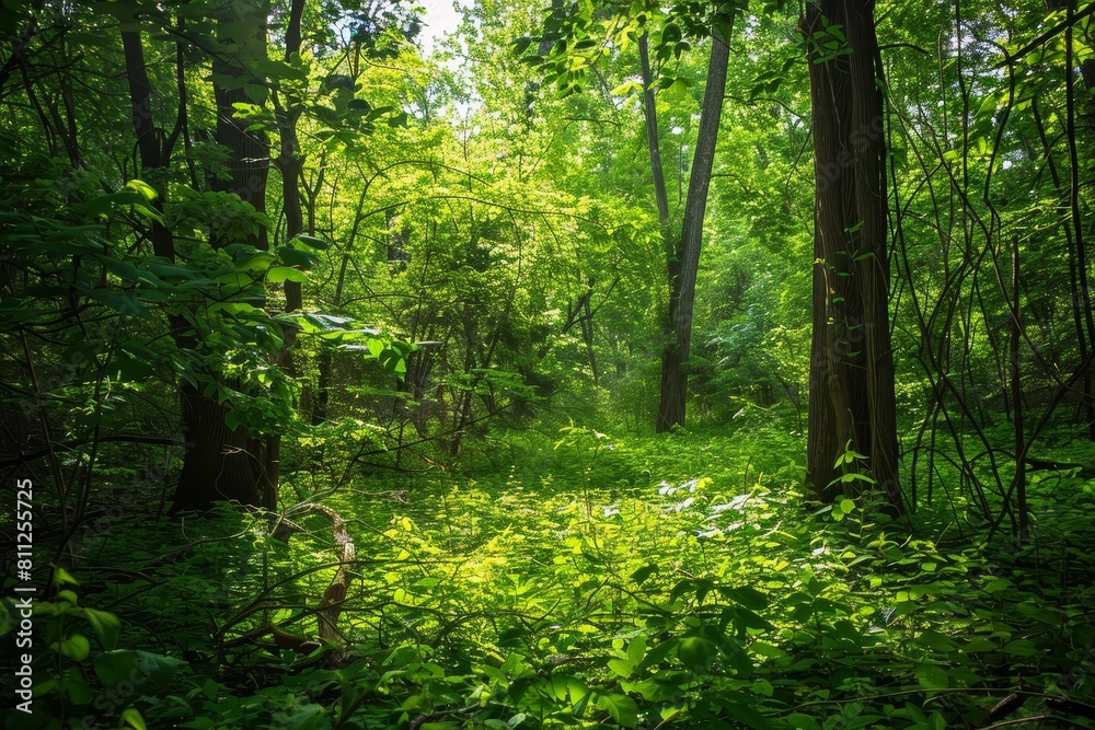 A thick, green forest filled with numerous towering trees under the sunlight, A lush green forest with sunlight filtering through the leaves A thick, green forest filled with numerous towering trees under the sunlight, A lush green forest with sunlight filtering through the leaves