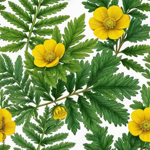Potentilla anserina with yellow flowers