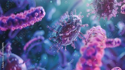 Abstract background of bacteria or infectious viruses in the body, close-up realistic photo