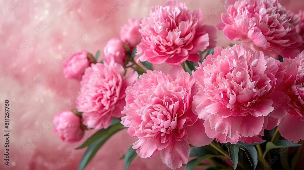 Pink Peonies Bouquet on Pink Background with Blurry Effect Pink Peonies Bouquet on Pink Background with Blurry Effect