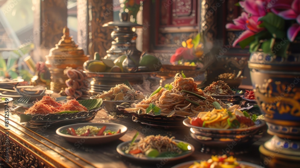 thai food in the temple hyper realistic 