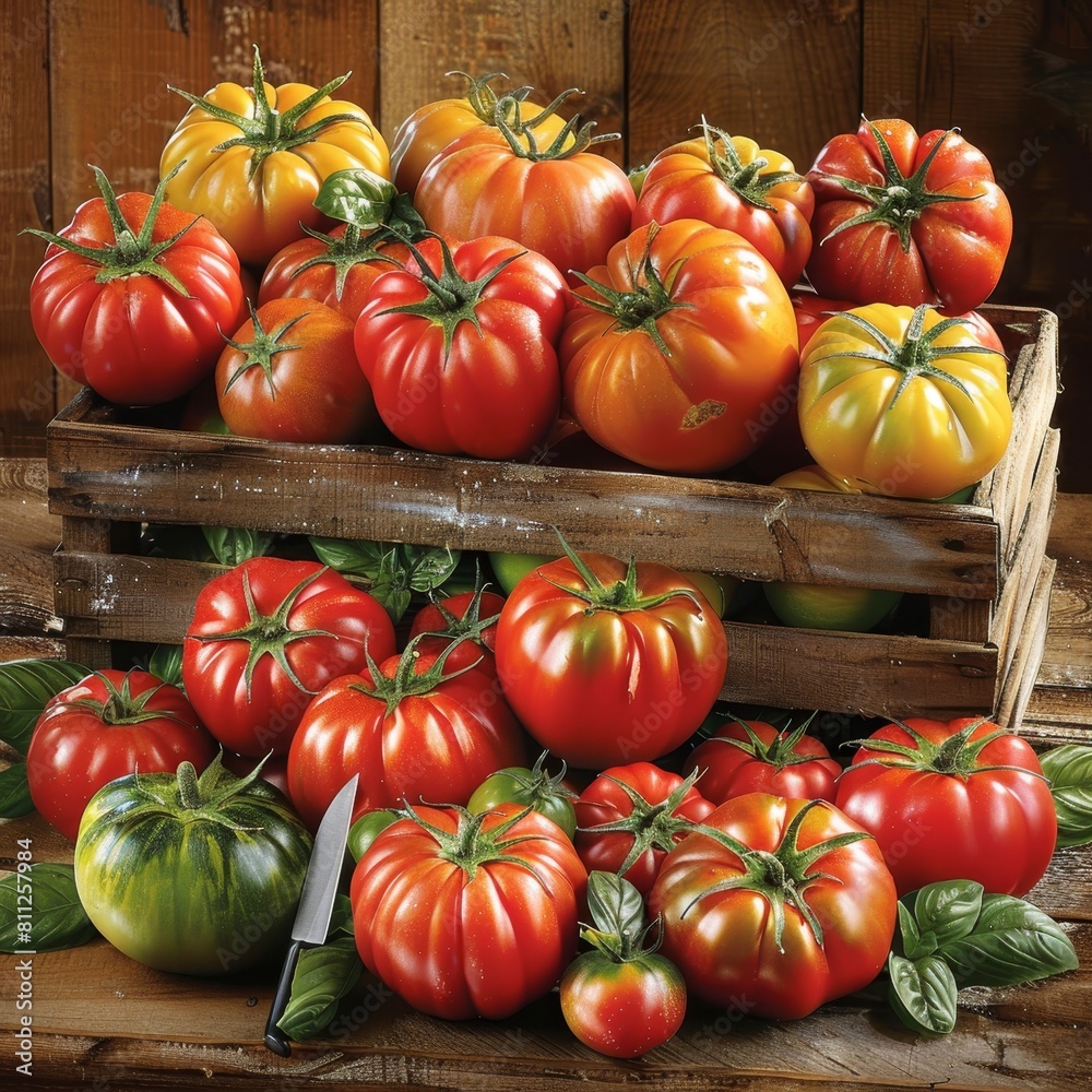 Vibrant tomato garden ripe red and golden yellow tomatoes in varied sizes lush greenery
