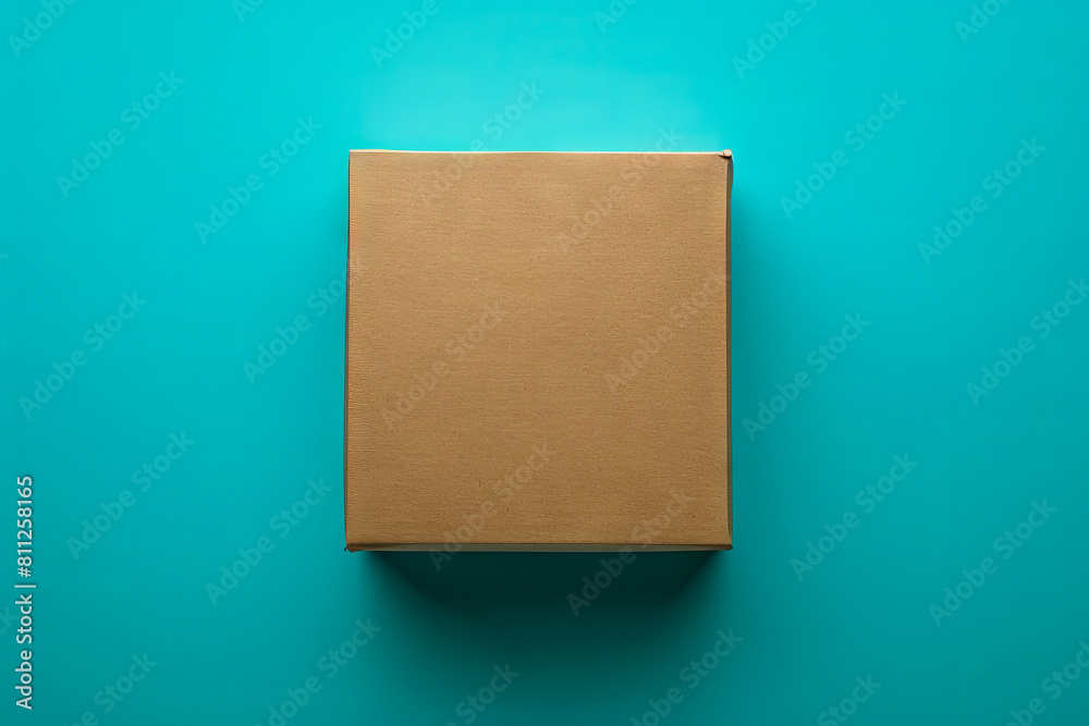 A brown cardboard box on a blue background. A brown cardboard box on a blue background.