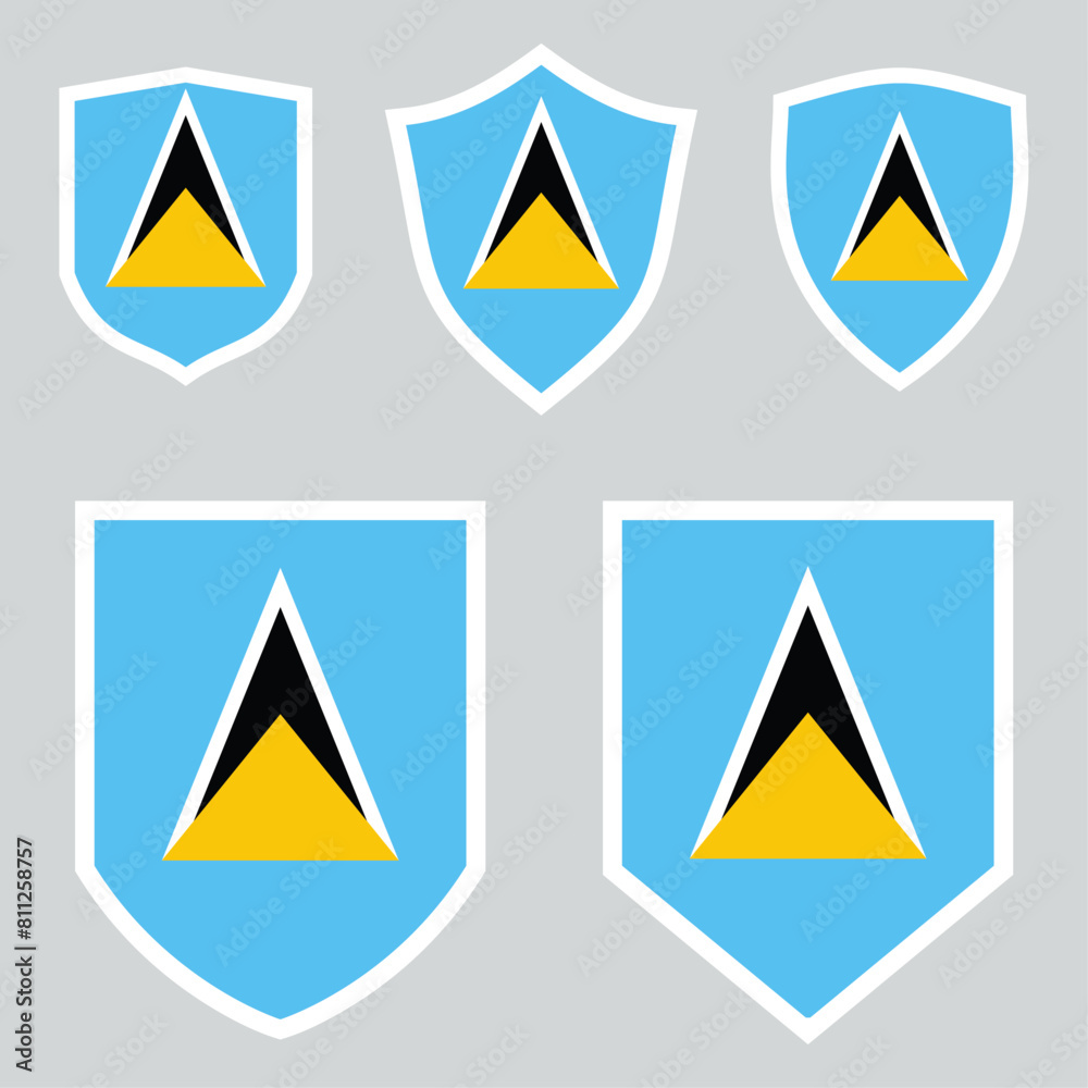Set of Saint Lucia Flag in Shield Shape Frame Set of Saint Lucia Flag in Shield Shape Frame