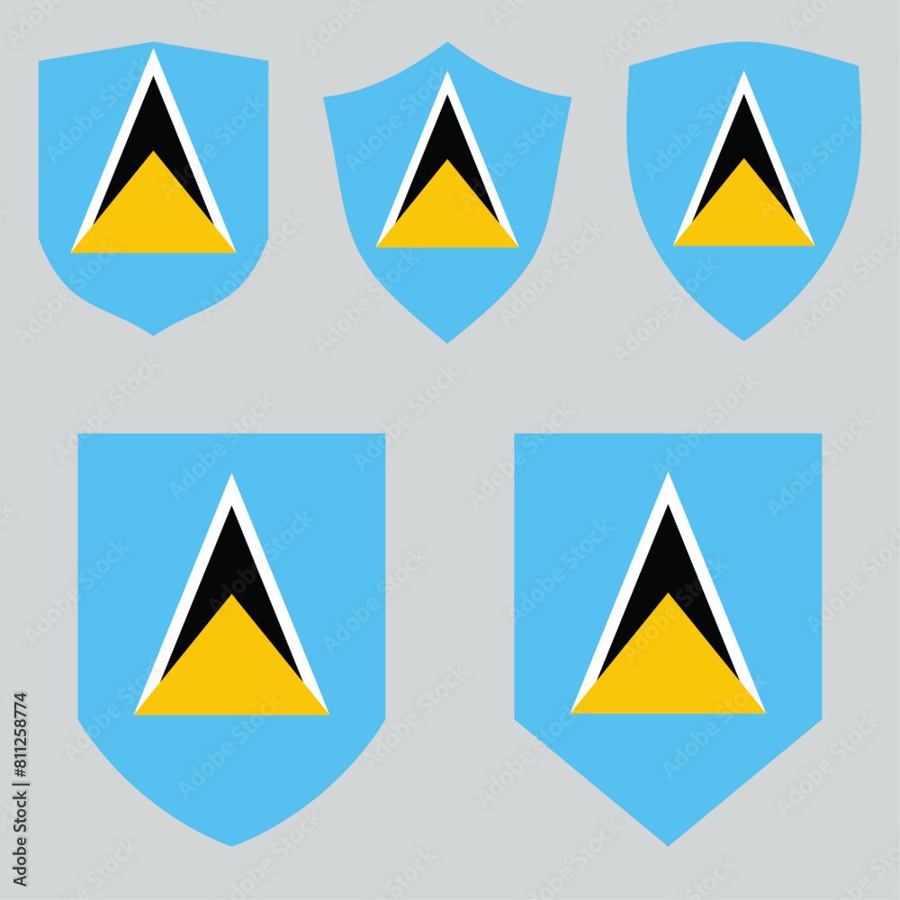 Set of Saint Lucia Flag in Shield Shape Frame Set of Saint Lucia Flag in Shield Shape Frame
