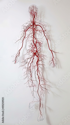 Artistic representations of the human circulatory and nervous systems  highlighting anatomical details and connections.
